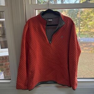 Brooks Brothers Orange and Gray Quilted Quarter Zip Up Sweater Jacket Size L